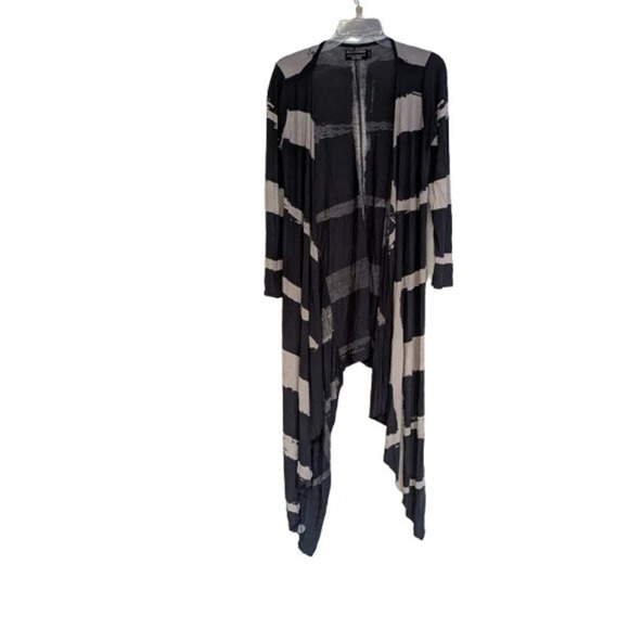 Religion Sweaters - Religion Striped Longline Cardigan Open Front Duster Rayon Knit Gray Black S